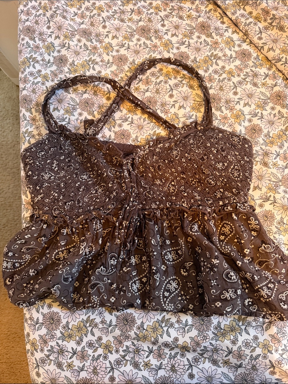 American Eagle Outfitters Brown Paisley Smocked Cami